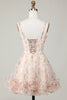 Load image into Gallery viewer, Champagne A-Line Corset Floral Short Formal Dress
