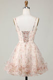 Champagne A-Line Corset Floral Short Formal Dress