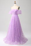 Lilac A Line Strapless Sparkly Sequin Long Formal Dress