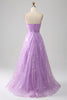 Load image into Gallery viewer, Lilac A Line Strapless Sparkly Sequin Long Formal Dress