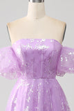 Lilac A Line Strapless Sparkly Sequin Long Formal Dress