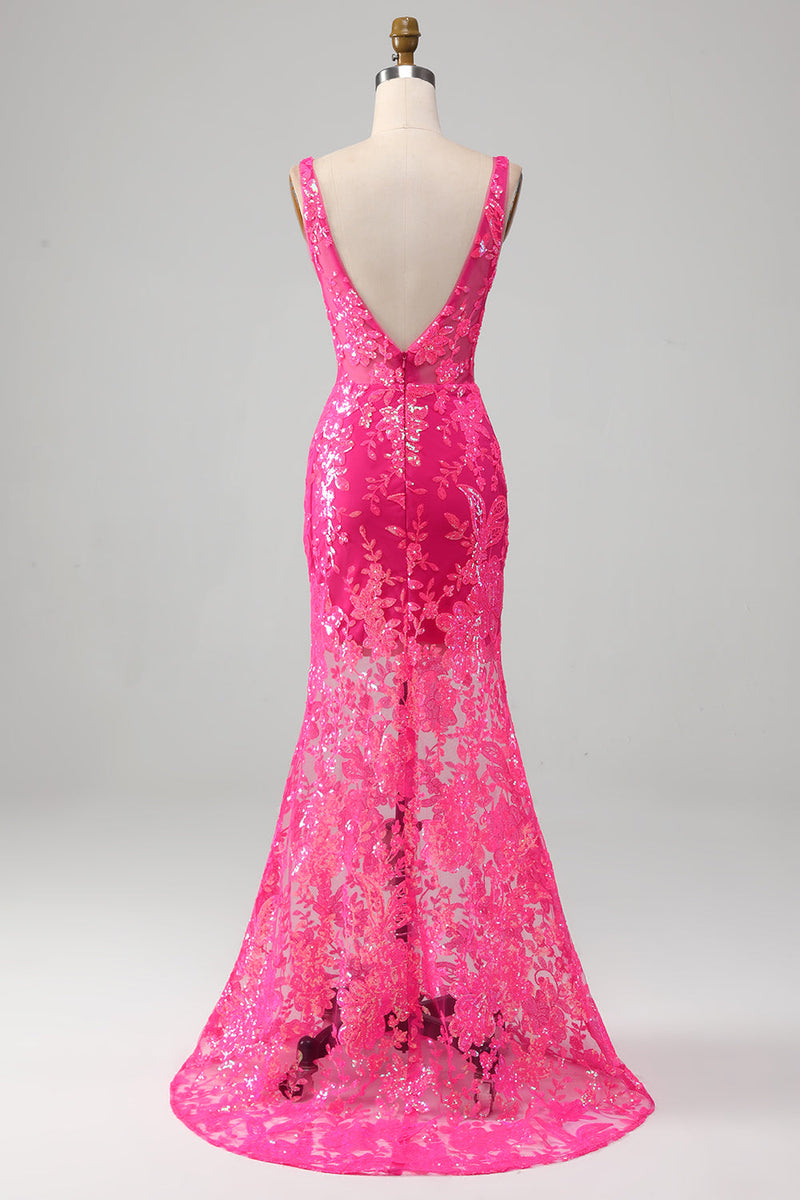 Load image into Gallery viewer, Fuchsia Mermaid Formal Dress with Sequins