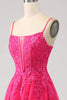 Load image into Gallery viewer, Fuchsia A-Line Corset Lace Long Formal Dress with Slit