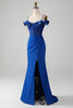 Load image into Gallery viewer, Beaded Royal Blue Corset Formal Dress with Slit