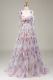 A-Line Tulle Flower Printed Formal Dress