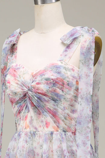 A-Line Tulle Flower Printed Formal Dress