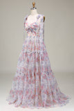 A-Line Tulle Flower Printed Formal Dress