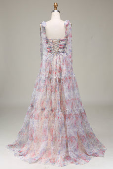 A-Line Tulle Flower Printed Formal Dress