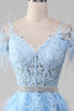 Load image into Gallery viewer, Light Blue A-Line Rhinestones Accents Corset Formal Dress With Appliques