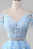 Light Blue A-Line Rhinestones Accents Corset Formal Dress With Appliques