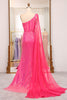 Load image into Gallery viewer, Stunning Mermaid One Shoulder Fuchsia Sequins Long Formal Dress with Slit