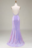 Sparkly Mermaid Light Purple Corset Formal Dress with Slit