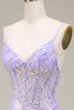 Load image into Gallery viewer, Sparkly Mermaid Light Purple Corset Formal Dress with Slit