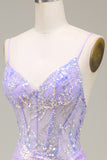 Sparkly Mermaid Light Purple Corset Formal Dress with Slit