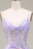 Load image into Gallery viewer, Sparkly Mermaid Light Purple Corset Formal Dress with Slit