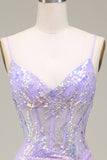 Sparkly Mermaid Light Purple Corset Formal Dress with Slit