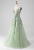 Load image into Gallery viewer, Sage A-Line Detachable Sleeves Long Corset Formal Dress with Flowers