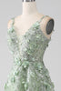 Load image into Gallery viewer, Sage A-Line Detachable Sleeves Long Corset Formal Dress with Flowers