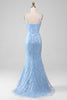 Load image into Gallery viewer, Light Blue Mermaid Sparkly Sequin Long Corset Formal Dress