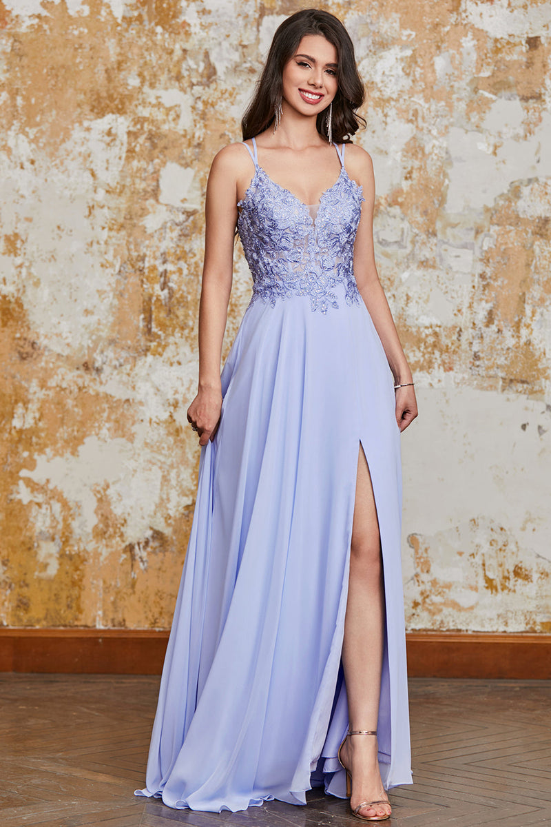 Load image into Gallery viewer, Gorgeous A Line Spaghetti Straps Lavender Long Formal Dress with Criss Cross Back