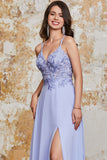 Gorgeous A Line Spaghetti Straps Lavender Long Formal Dress with Criss Cross Back