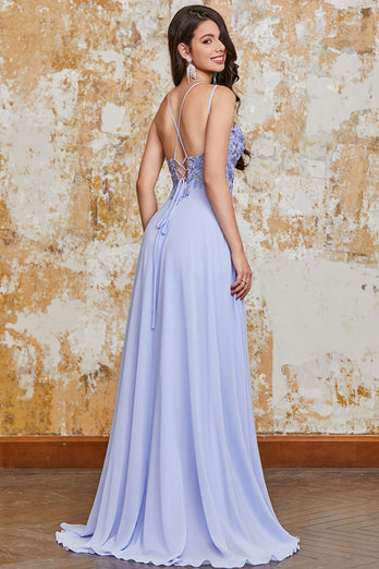 Gorgeous A Line Spaghetti Straps Lavender Long Formal Dress with Criss Cross Back