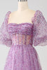 Load image into Gallery viewer, A-Line Square Neck Purple Corset Formal Dress with Half Sleeves