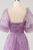 Load image into Gallery viewer, A-Line Square Neck Purple Corset Formal Dress with Half Sleeves