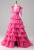 Load image into Gallery viewer, Princess A-Line V-Neck Fuchsia Formal Dress With Slit