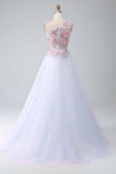 A-Line One Shoulder Pink Formal Dress with Appliques