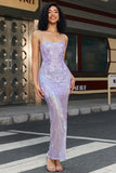 Trendy Sheath Spaghetti Straps Light Purple Long Formal Dress with Backless