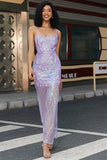 Trendy Sheath Spaghetti Straps Light Purple Long Formal Dress with Backless