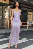 Trendy Sheath Spaghetti Straps Light Purple Long Formal Dress with Backless