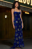 Load image into Gallery viewer, Sparkly Mermaid Spaghetti Straps Royal Blue Sequins Long Formal Dress with Criss Cross Back