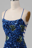 Royal Blue Mermaid Spaghetti Straps Sequins Formal Dress With Slit