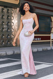 Trendy Sheath Spaghetti Straps Pink Long Formal Dress with Split Front