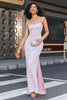 Load image into Gallery viewer, Trendy Pink Sheath Spaghetti Straps Split Front Formal Dress with Accessory
