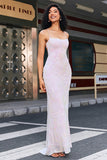 Trendy Sheath Spaghetti Straps Pink Long Formal Dress with Split Front