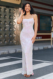 Trendy Sheath Spaghetti Straps Pink Long Formal Dress with Split Front