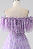 Load image into Gallery viewer, Lilac Floral Off the Shoulder Long Ruffled Formal Dress