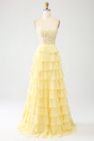 Yellow Sweetheart Tiered Formal Dress