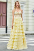 Load image into Gallery viewer, Gorgeous A Line Sweetheart Yellow Corset Formal Dress with Appliques Ruffles