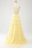 Yellow Sweetheart Tiered Formal Dress