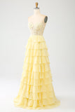 Yellow Sweetheart Tiered Formal Dress