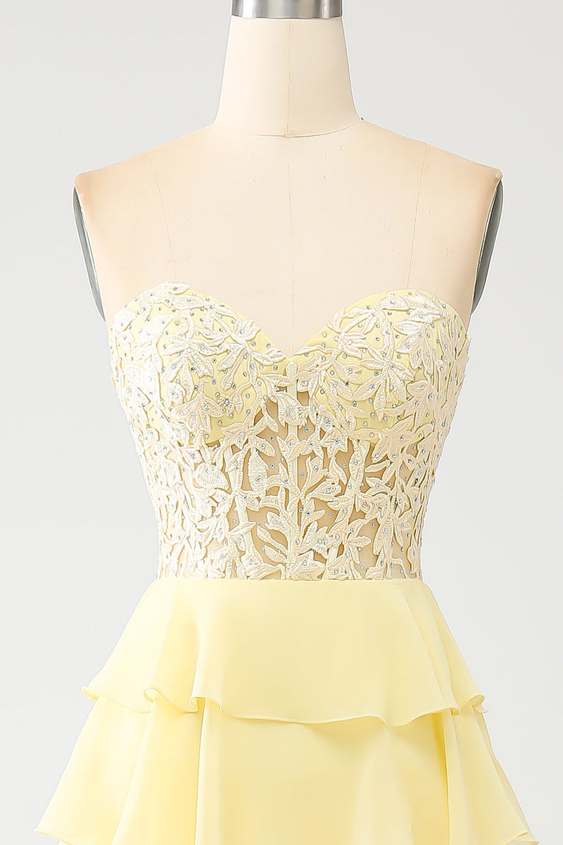 Load image into Gallery viewer, Yellow Sweetheart Tiered Formal Dress