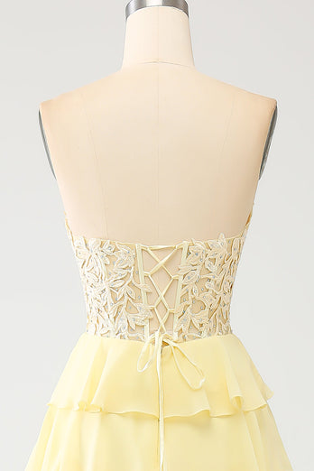 Yellow Sweetheart Tiered Formal Dress