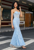 Load image into Gallery viewer, Stylish Mermaid Sweetheart Light Blue Corset Formal Dress with Appliques