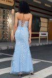 Stylish Mermaid Sweetheart Light Blue Corset Formal Dress with Appliques