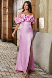 Stylish Mermaid Off the Shoulder Pink Long Formal Dress with Silt