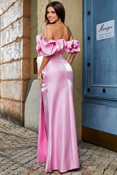Stylish Mermaid Off the Shoulder Pink Long Formal Dress with Silt
